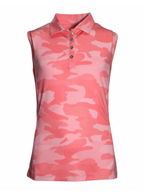Garb Ellen Youth Girls' sleeveless golf Polo pink peach camouflage medium (7-8)